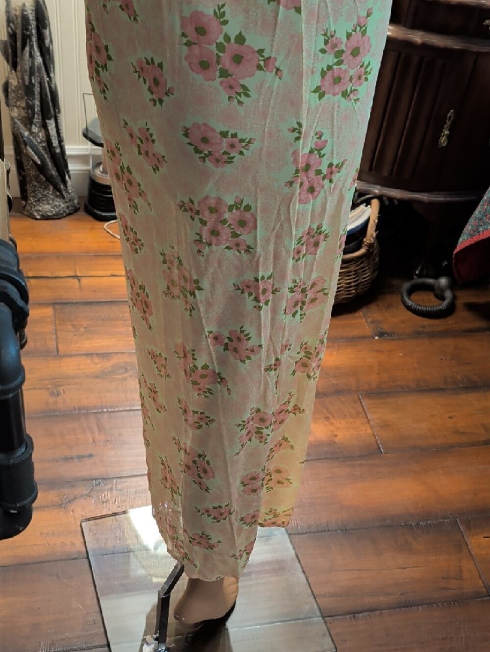 Vintage 1960's Pink And Yellow Floral Nightgown With Lace Bodice Size Small - Picture 6 of 7